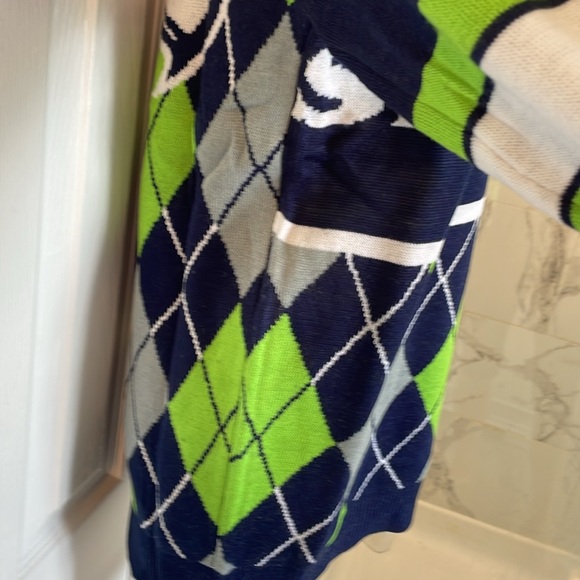 NFL TEAM APPAREL SEATTLE SEAHAWKS ARGYLE PRINT SWEATER NAVY BLUE & GREEN Size S - Picture 5 of 14